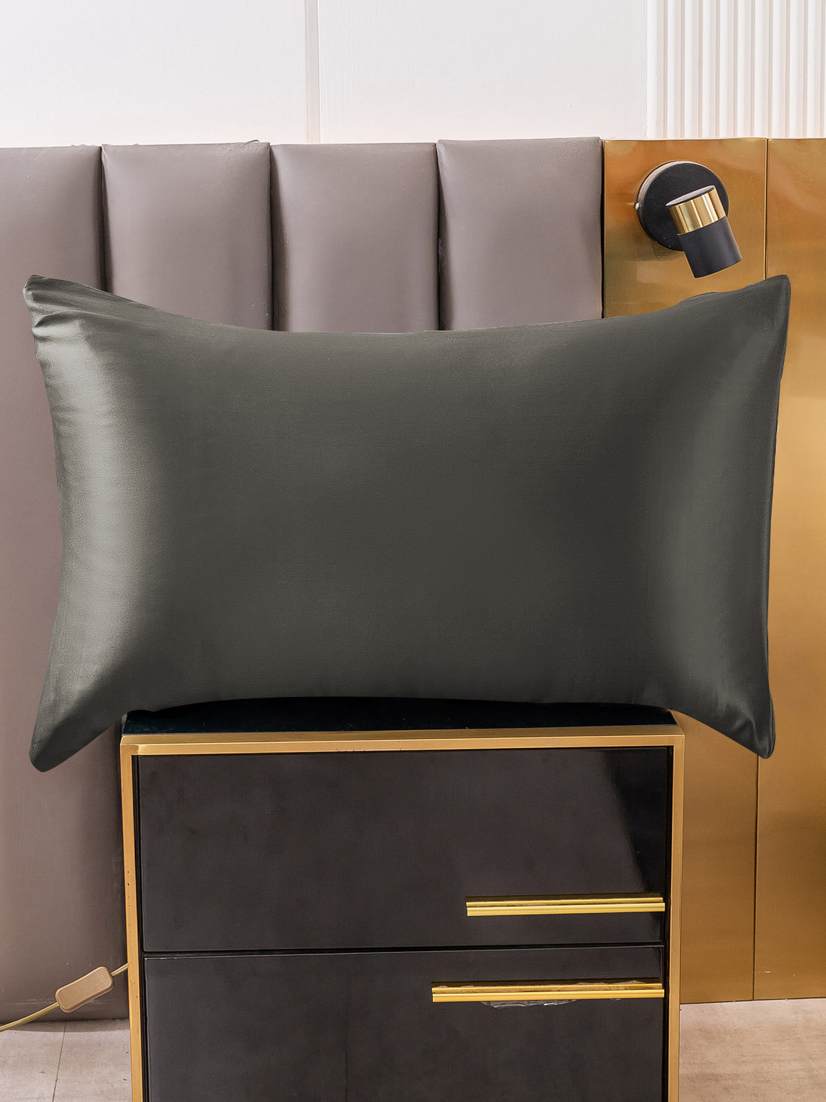 [الرماديالداكن] SilkSilky-SA 19Momme الحرير الخالص Pillowcase 001