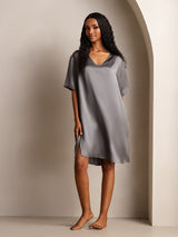 [الرمادي الداكن] SilkSilky-SA Half Sleeve V Neck باس النوم 001