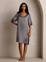 [الرمادي الداكن] SilkSilky-SA Half Sleeve V Neck باس النوم 003