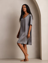 [الرمادي الداكن] SilkSilky-SA Half Sleeve V Neck باس النوم 004