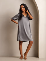 [الرمادي الداكن] SilkSilky-SA Half Sleeve V Neck باس النوم 005