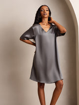 [الرمادي الداكن] SilkSilky-SA Half Sleeve V Neck باس النوم 007