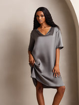 [الرمادي الداكن] SilkSilky-SA Half Sleeve V Neck باس النوم 008