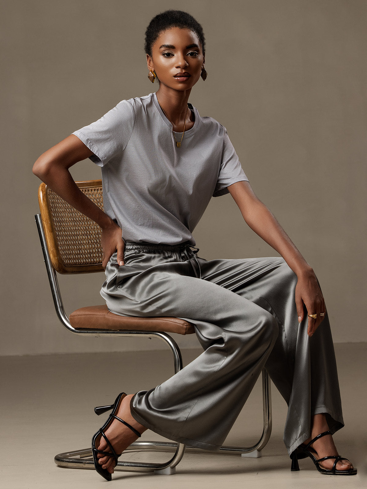 [الرمادي الداكن] SilkSilky-SA Pure Silk Womens Pants 003