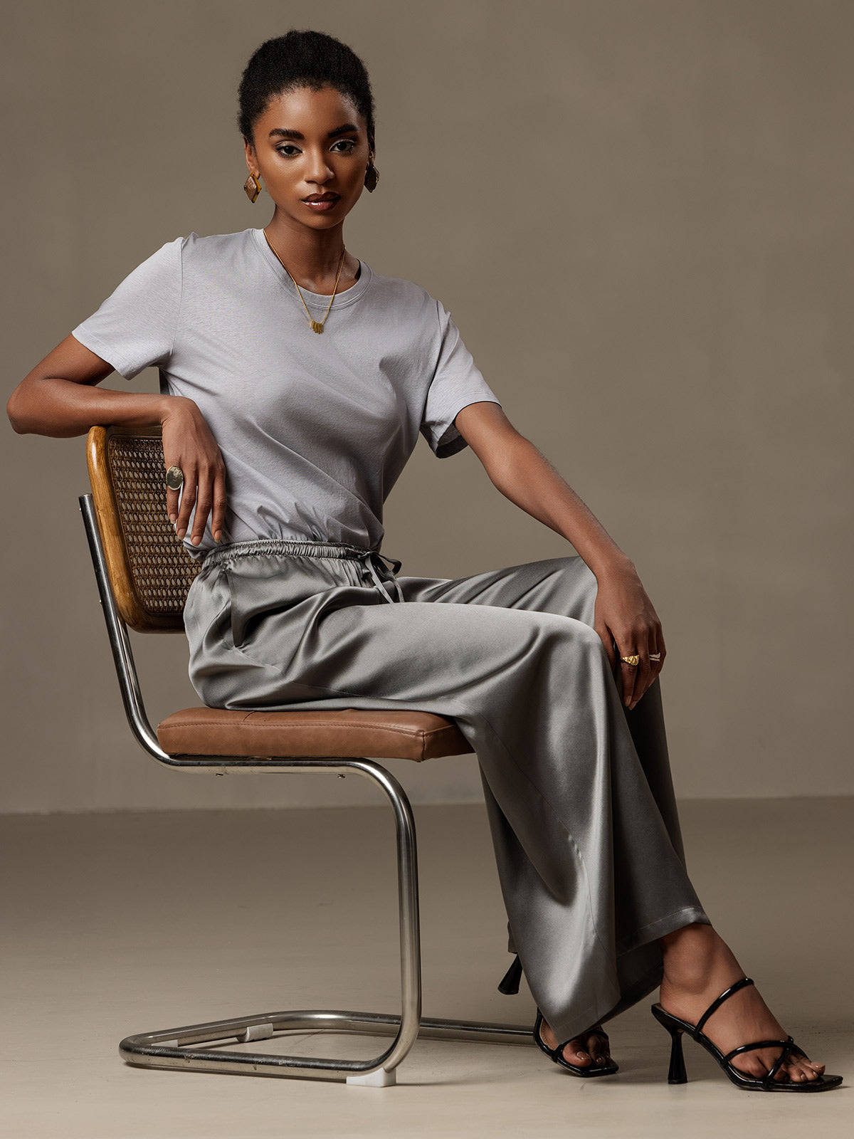 [الرمادي الداكن] SilkSilky-SA Pure Silk Womens Pants 004