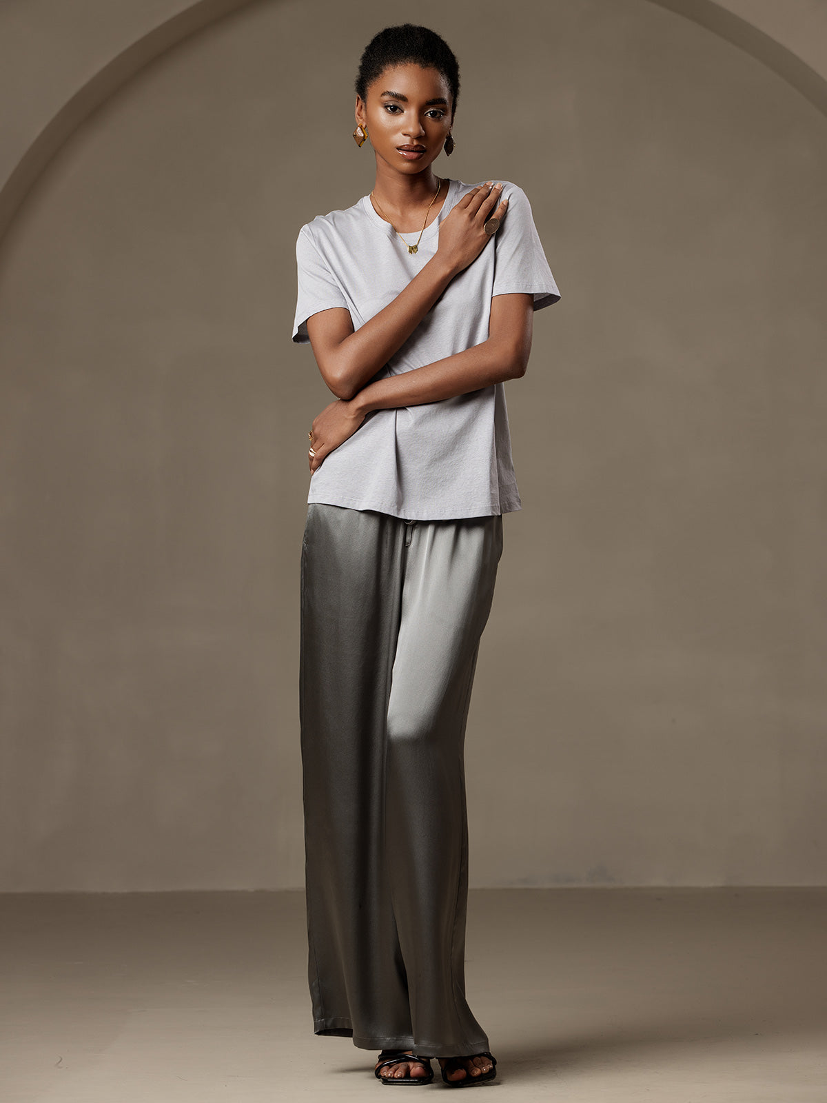 [الرمادي الداكن] SilkSilky-SA Pure Silk Womens Pants 005
