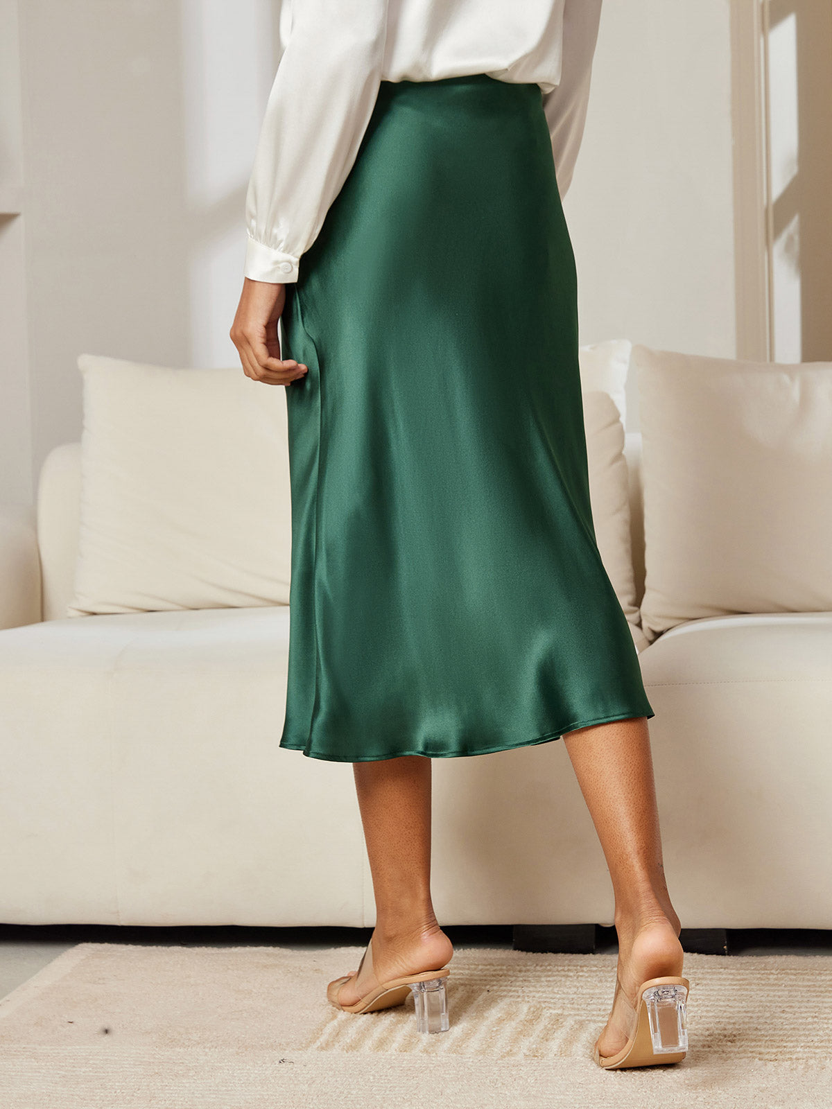 [أخضر غامق] SilkSilky-SA 19Momme الحرير الخالص Skirt 003