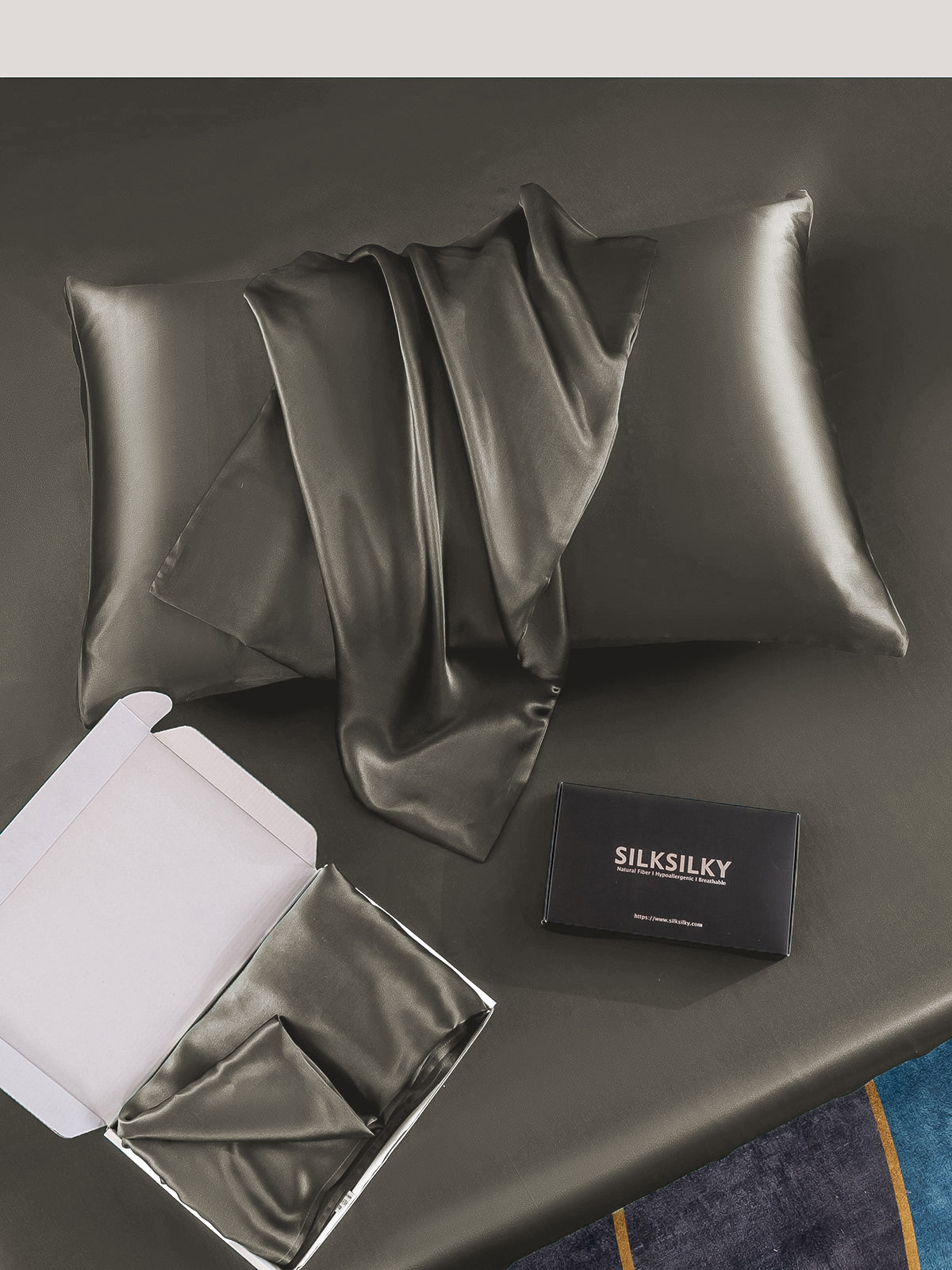 [الرماديالداكن] SilkSilky-SA 19Momme الحرير الخالص Pillowcase 005