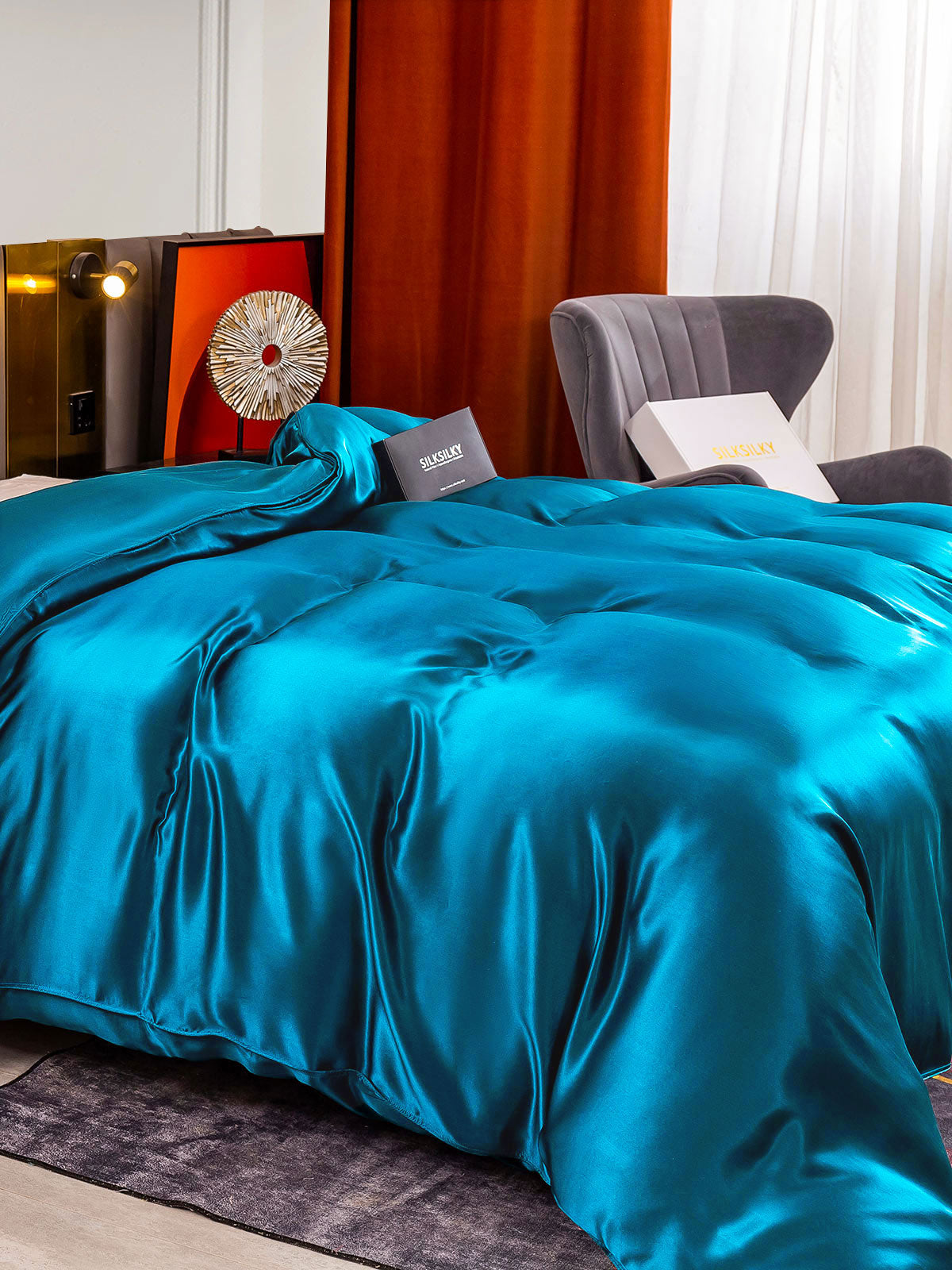 [المياه الخضراء] SilkSilky-SA 25Momme الحرير الخالص Duvet Cover 001