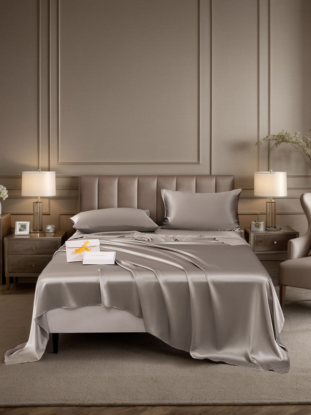 [رمادي] SilkSilky-SA 19Momme الحرير الخالص Bedding Set 001