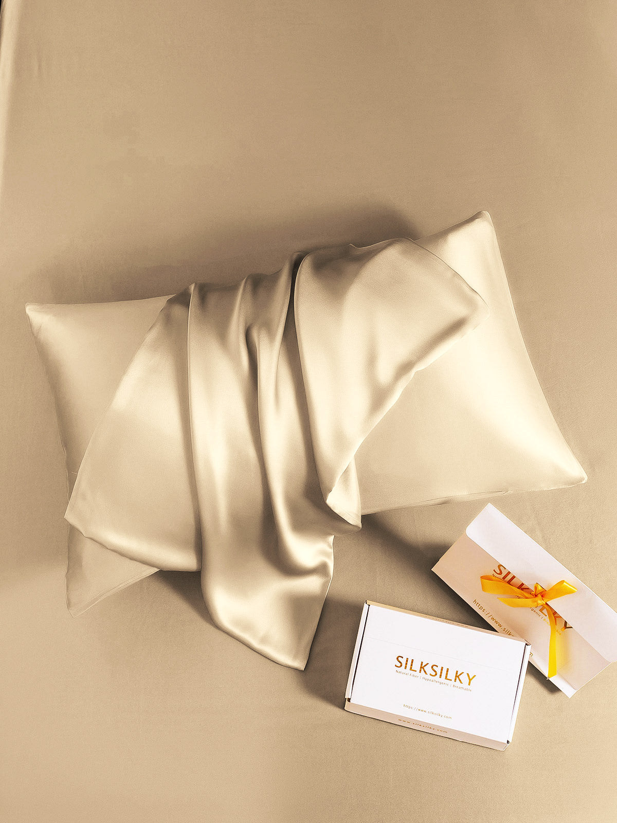 [اللون البيج] SilkSilky-SA 19Momme الحرير الخالص Pillowcase 006