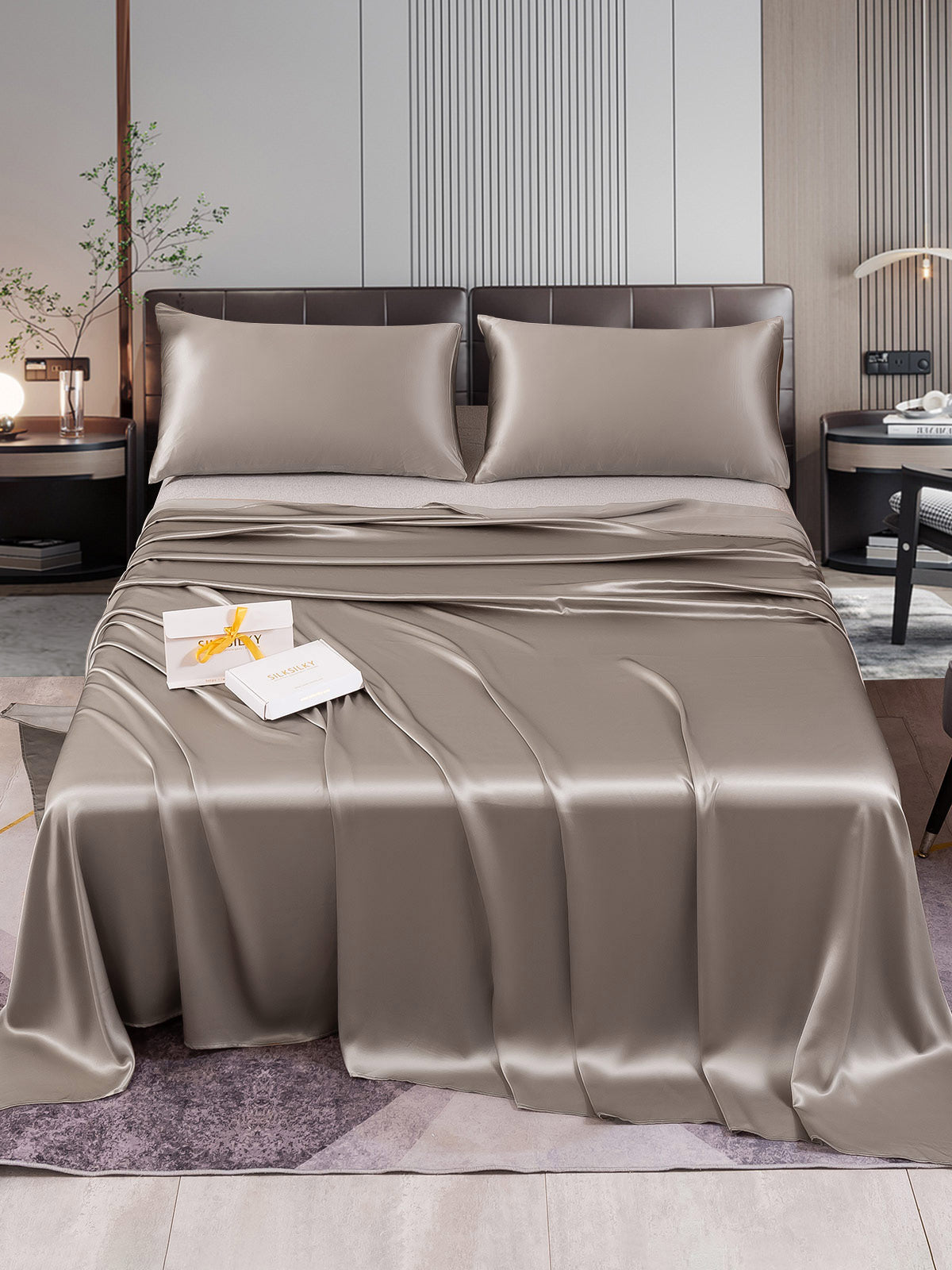 [رمادي] SilkSilky-SA 22Momme الحرير الخالص Bedding Set 001