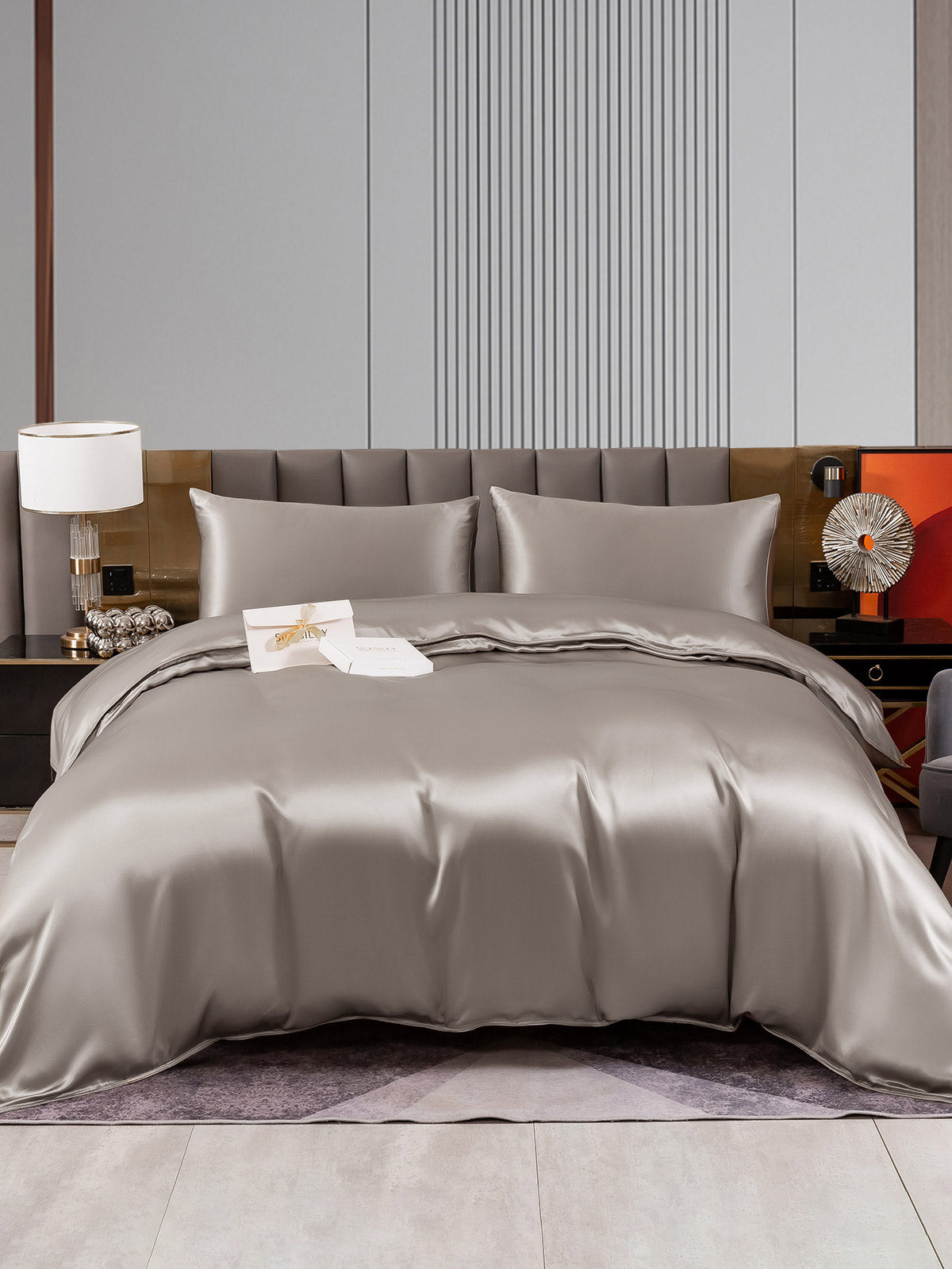 [رمادي] SilkSilky-SA 22Momme الحرير الخالص Bedding Set 001