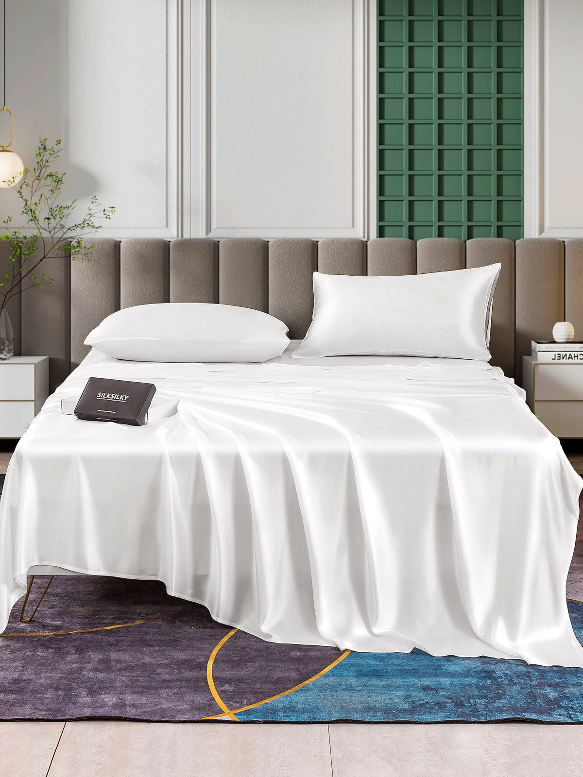 [أبيض] SilkSilky-SA 25Momme الحرير الخالص Bedding Set 001