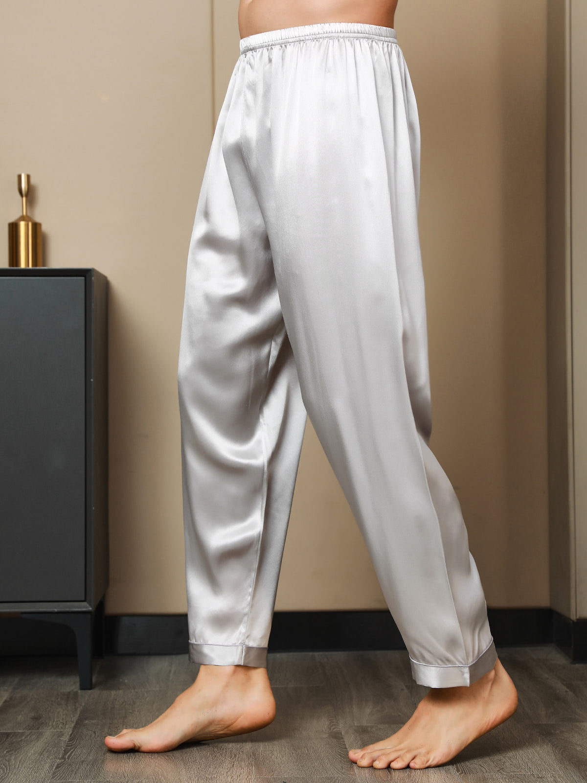 [رمادي] SilkSilky-SA الحرير الخالص Mens Sleep Bottoms 005