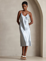 [أزرق رمادي] SilkSilky-SA Sleeveless V Neck فساتين نسائية 001