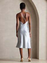 [أزرق رمادي] SilkSilky-SA Sleeveless V Neck فساتين نسائية 002