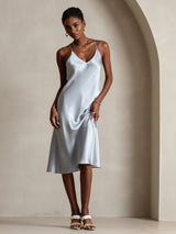 [أزرق رمادي] SilkSilky-SA Sleeveless V Neck فساتين نسائية 003