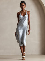 [أزرق رمادي] SilkSilky-SA Sleeveless V Neck فساتين نسائية 004