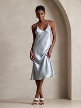 [أزرق رمادي] SilkSilky-SA Sleeveless V Neck فساتين نسائية 005