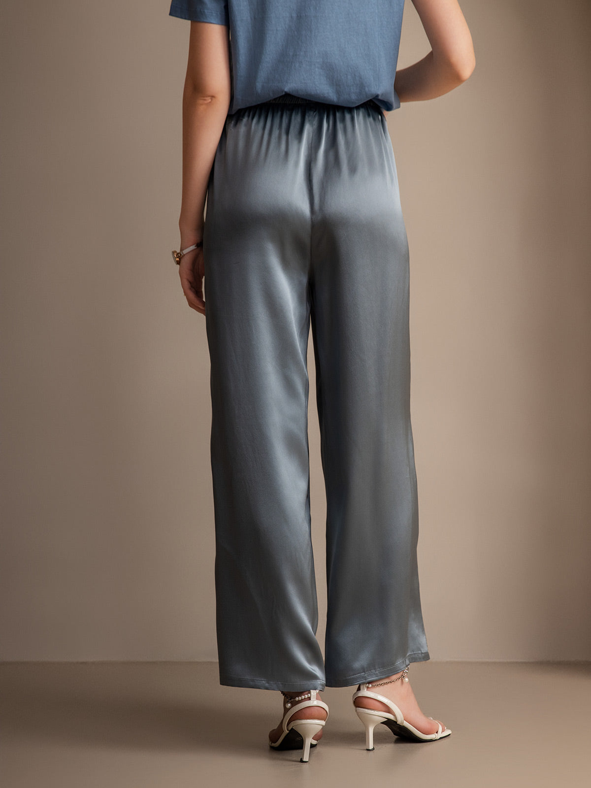 [أزرق رمادي] SilkSilky-SA Pure Silk Womens Pants 002