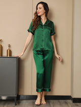 [أخضر] SilkSilky-SA Short Sleeve Lapel Collar طقم بيجامة نسائي 004