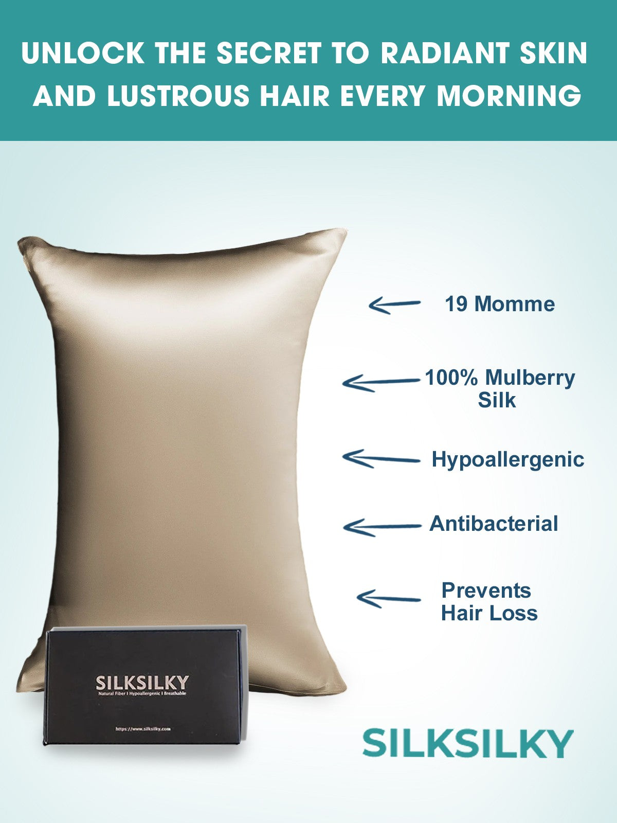 [الكاكي] SilkSilky-SA 19Momme الحرير الخالص Pillowcase 002