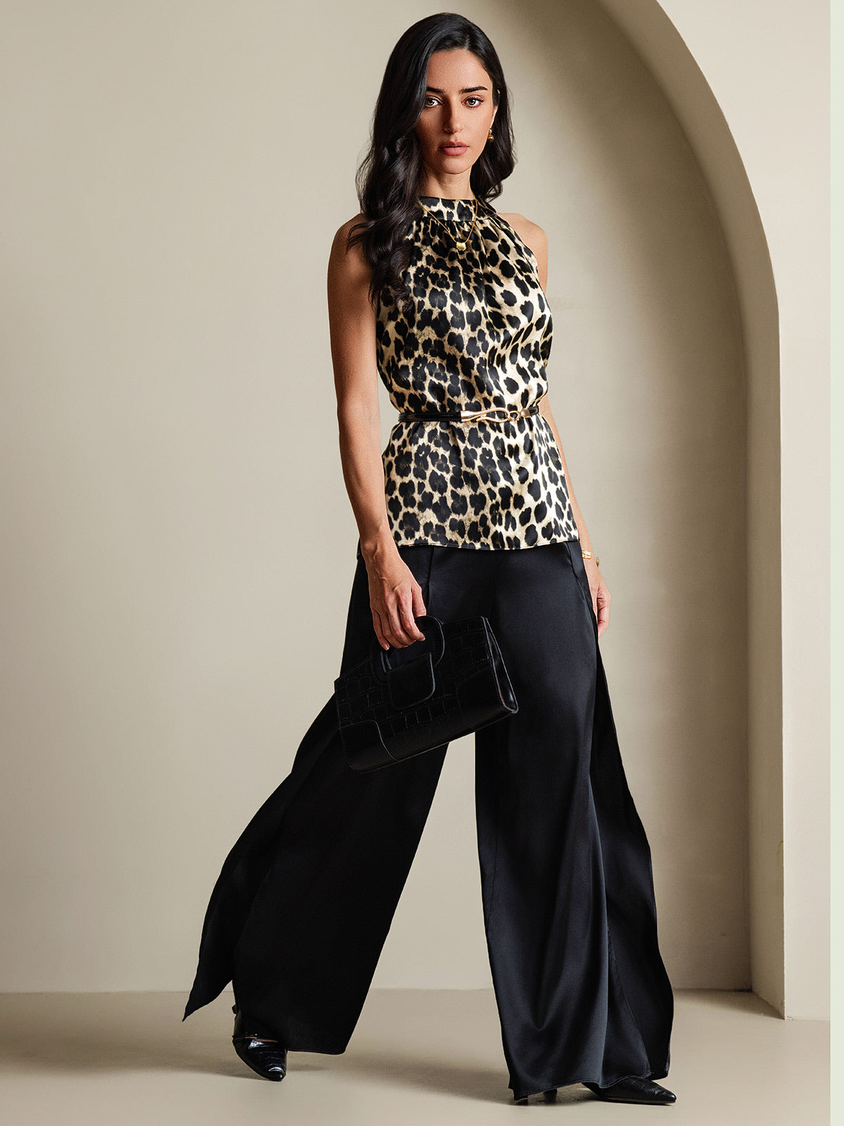 [فهد] SilkSilky-SA 19Momme الحرير بدون أكمام Womens T-Shirt 001