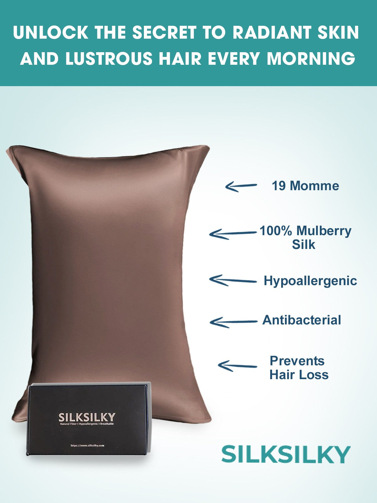 [بني] SilkSilky-SA 19Momme الحرير الخالص Pillowcase 002
