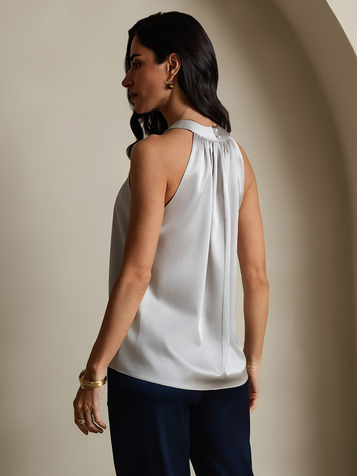 [رمادي فاتح] SilkSilky-SA 19Momme الحرير بدون أكمام Womens T-Shirt 002