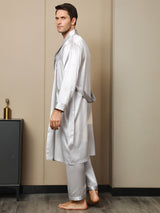 [رمادي فاتح] SilkSilky-SA 19Momme الحرير الخالص الأكمام الطويلة Mens Robe 002