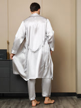 [رمادي فاتح] SilkSilky-SA 19Momme الحرير الخالص الأكمام الطويلة Mens Robe 003