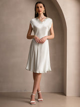 [اخضر فاتح] SilkSilky-SA Cap Sleeve V Neck فساتين نسائية 005