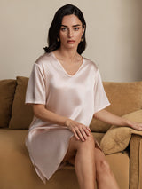[وردي فاتح] SilkSilky-SA Half Sleeve V Neck باس النوم 006