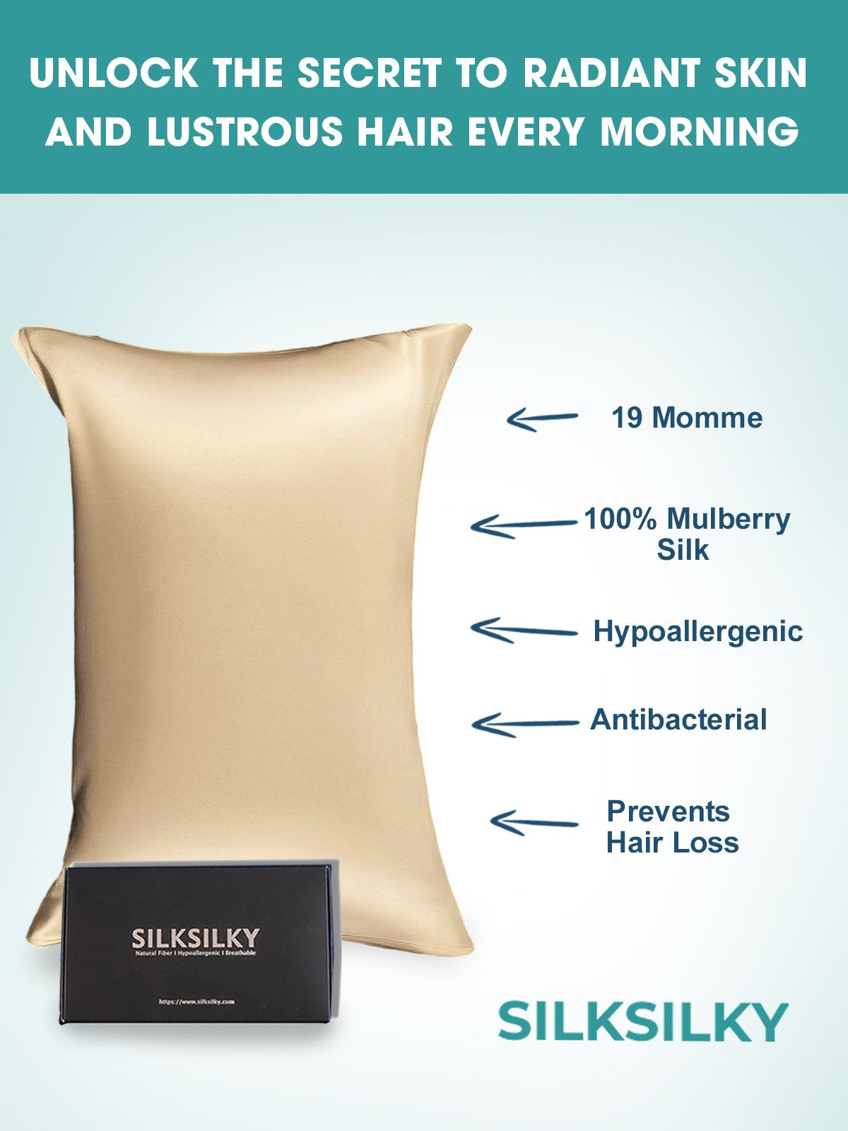 [اللون البيج] SilkSilky-SA 19Momme الحرير الخالص Pillowcase 002