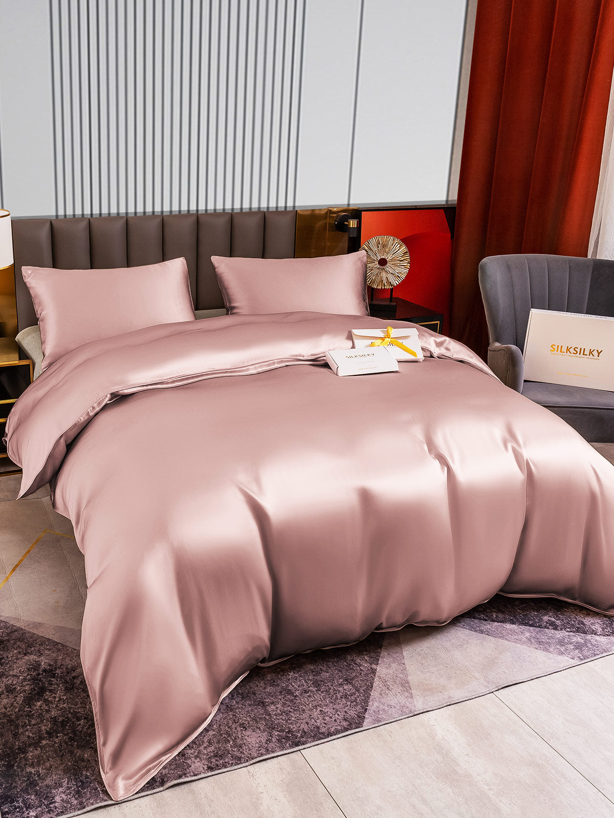 [الوردي الأرجواني] SilkSilky-SA 22Momme الحرير الخالص Bedding Set 003