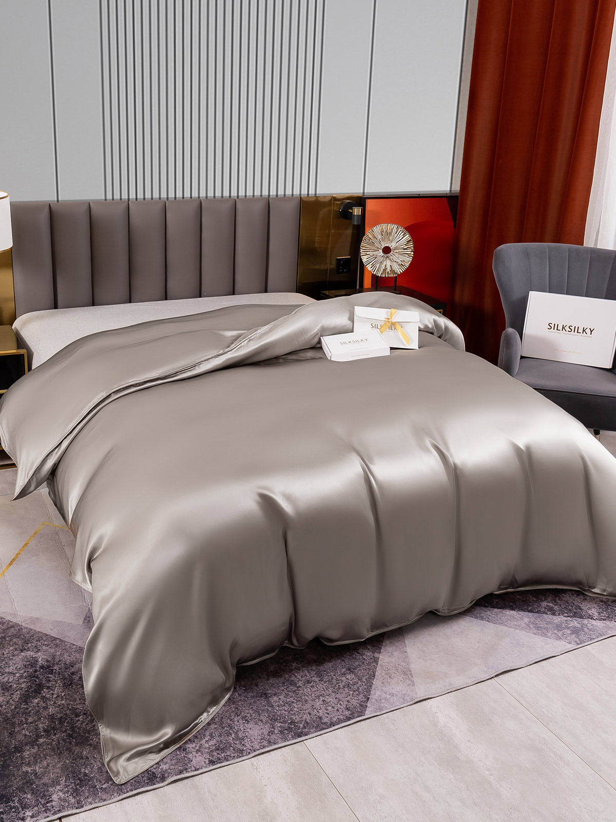 [رمادي] SilkSilky-SA 22Momme الحرير الخالص Duvet Cover 003