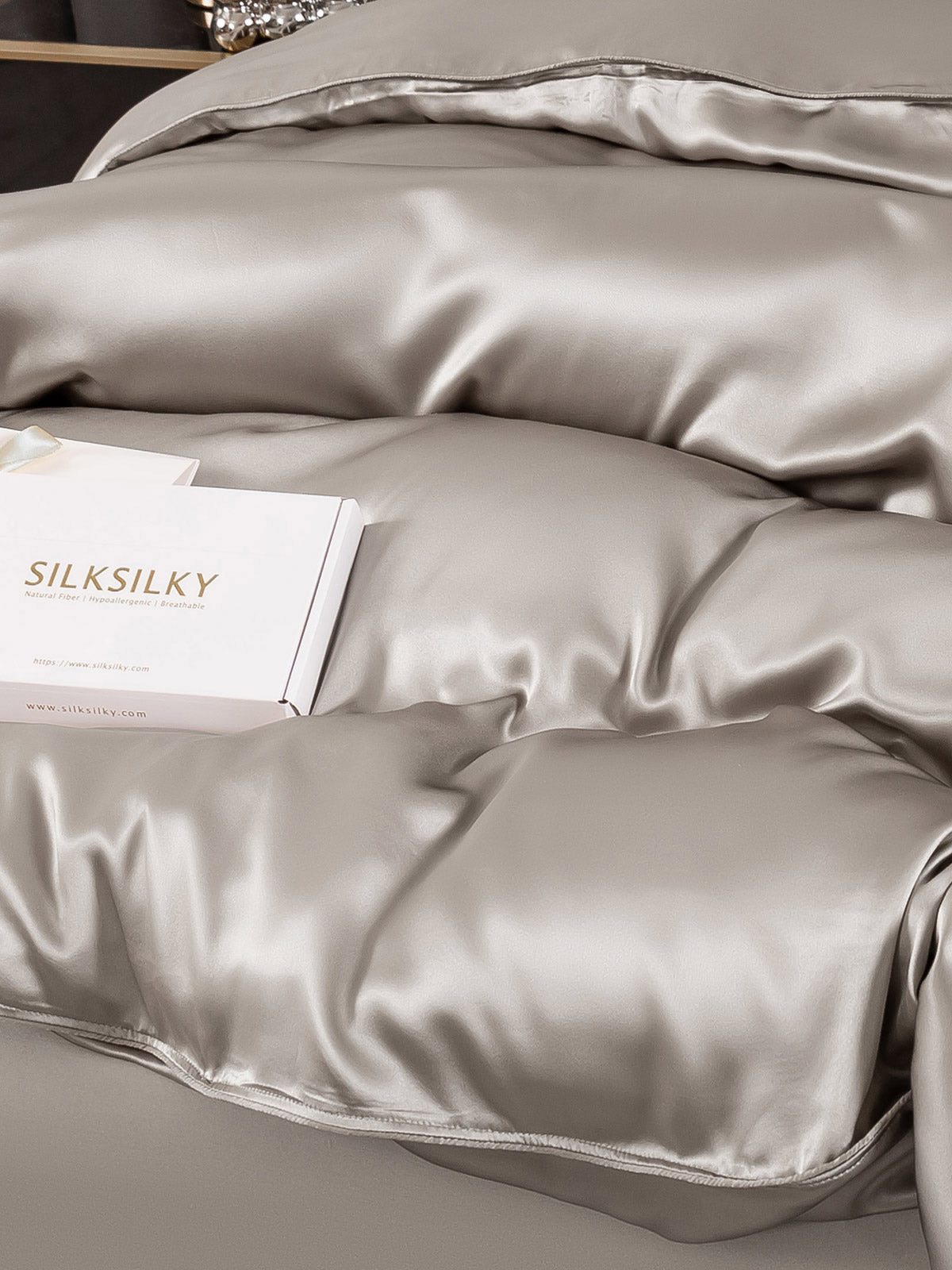[رمادي] SilkSilky-SA 22Momme الحرير الخالص Duvet Cover 005