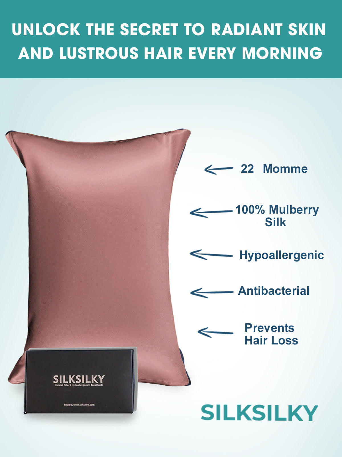 [المياهالخضراء] SilkSilky-SA 22Momme الحرير الخالص Pillowcase 015