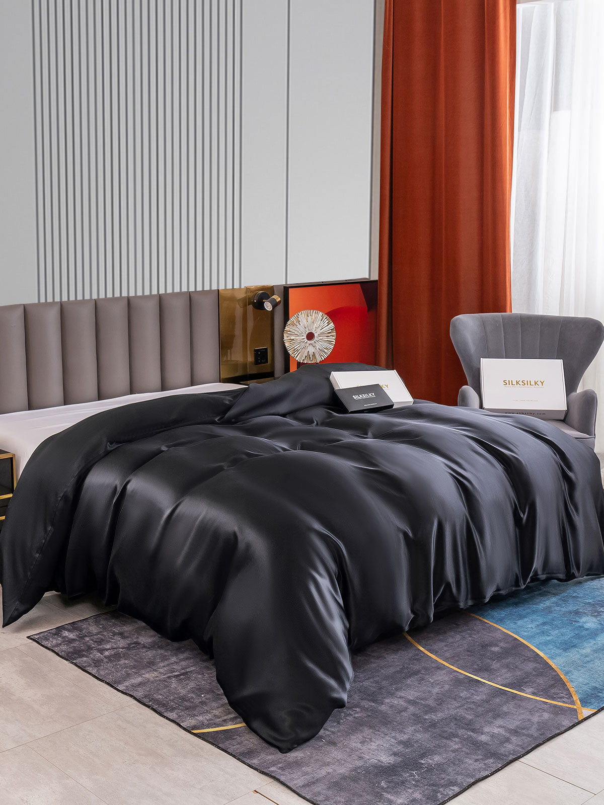 [أسود] SilkSilky-SA 22Momme الحرير الخالص Duvet Cover 002