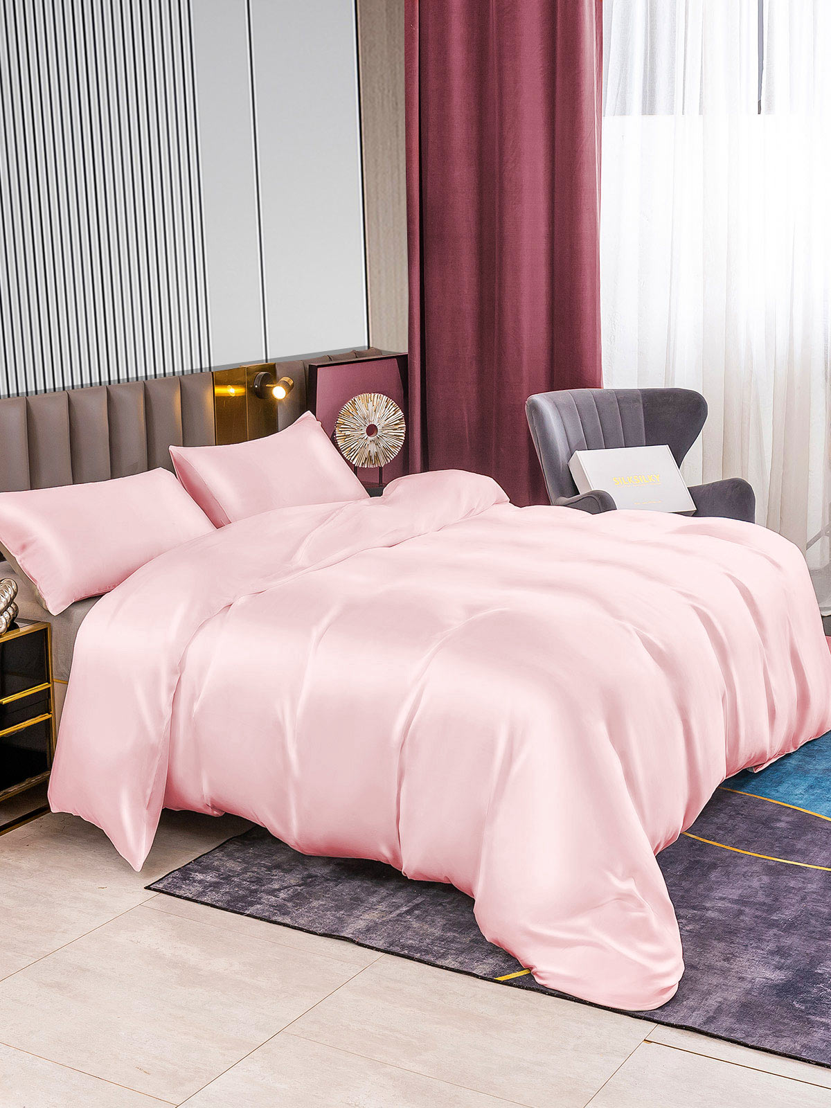 [لون القرنفل] SilkSilky-SA 22Momme الحرير الخالص Bedding Set 002