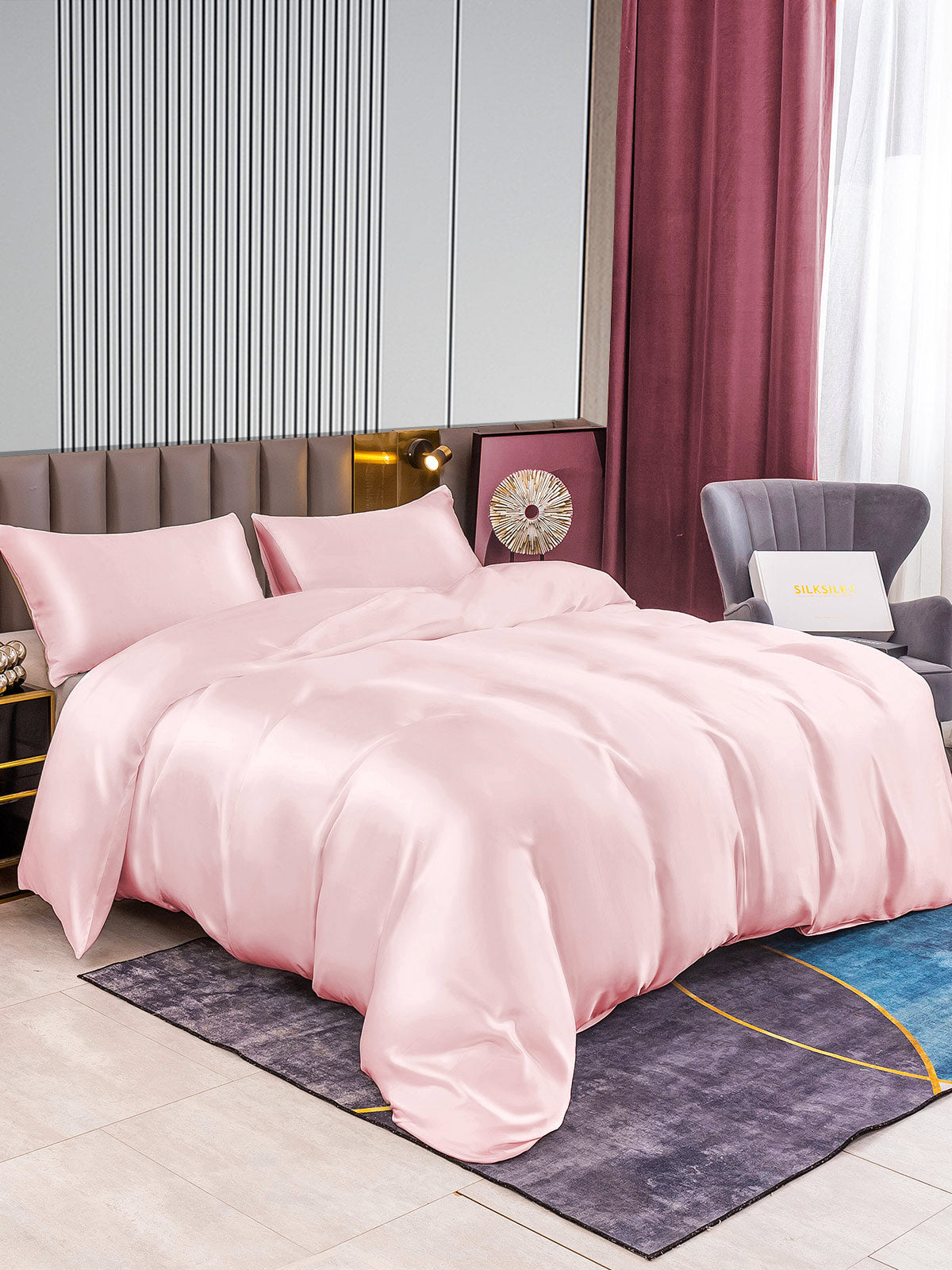 [لون القرنفل] SilkSilky-SA 22Momme الحرير الخالص Bedding Set 003