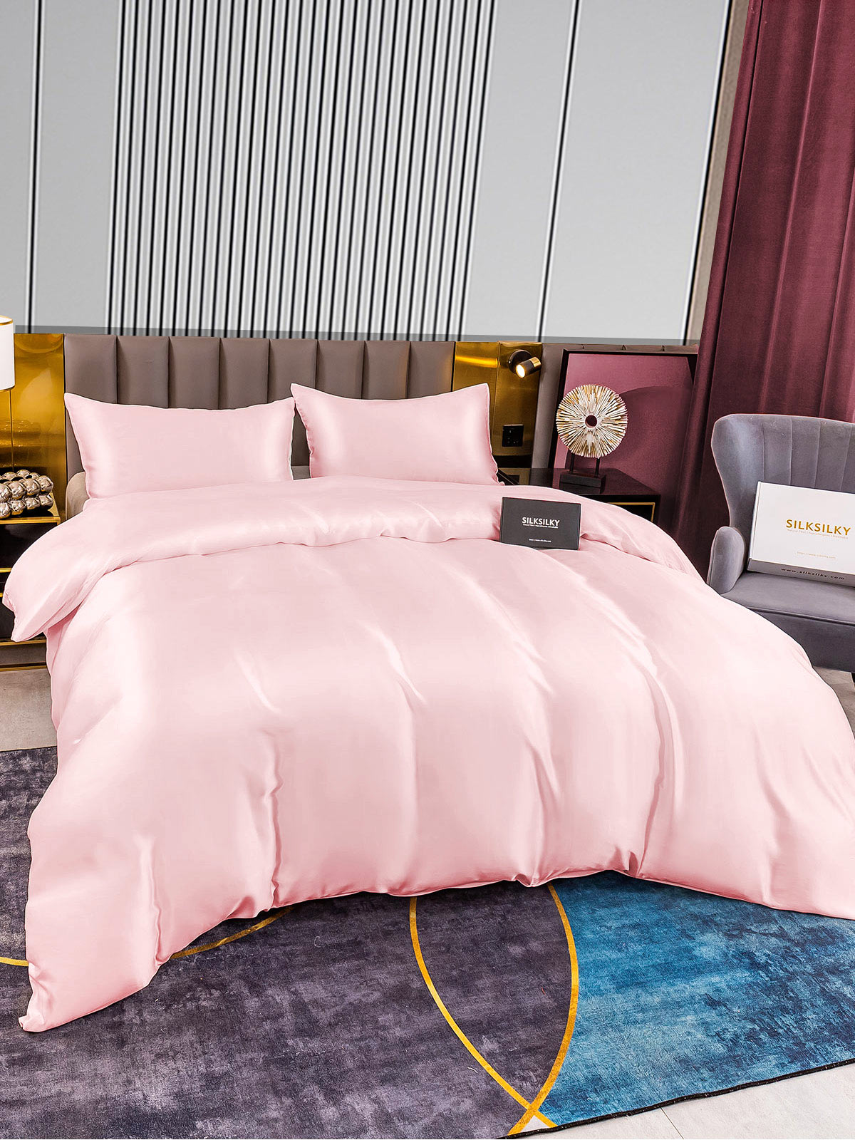 [لون القرنفل] SilkSilky-SA 22Momme الحرير الخالص Bedding Set 004