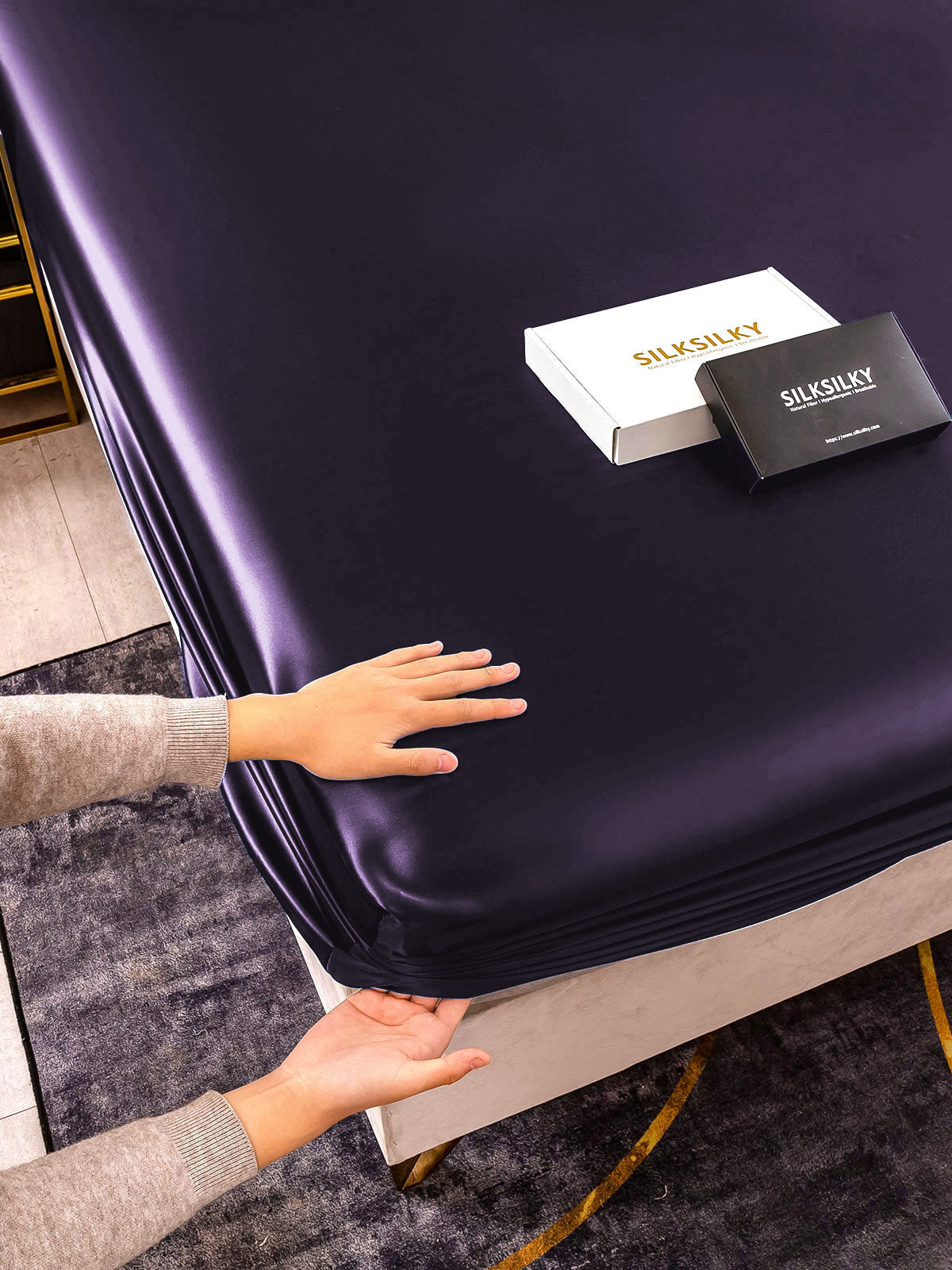 [الأرجواني الداكن] SilkSilky-SA 25Momme الحرير الخالص Sheet 004