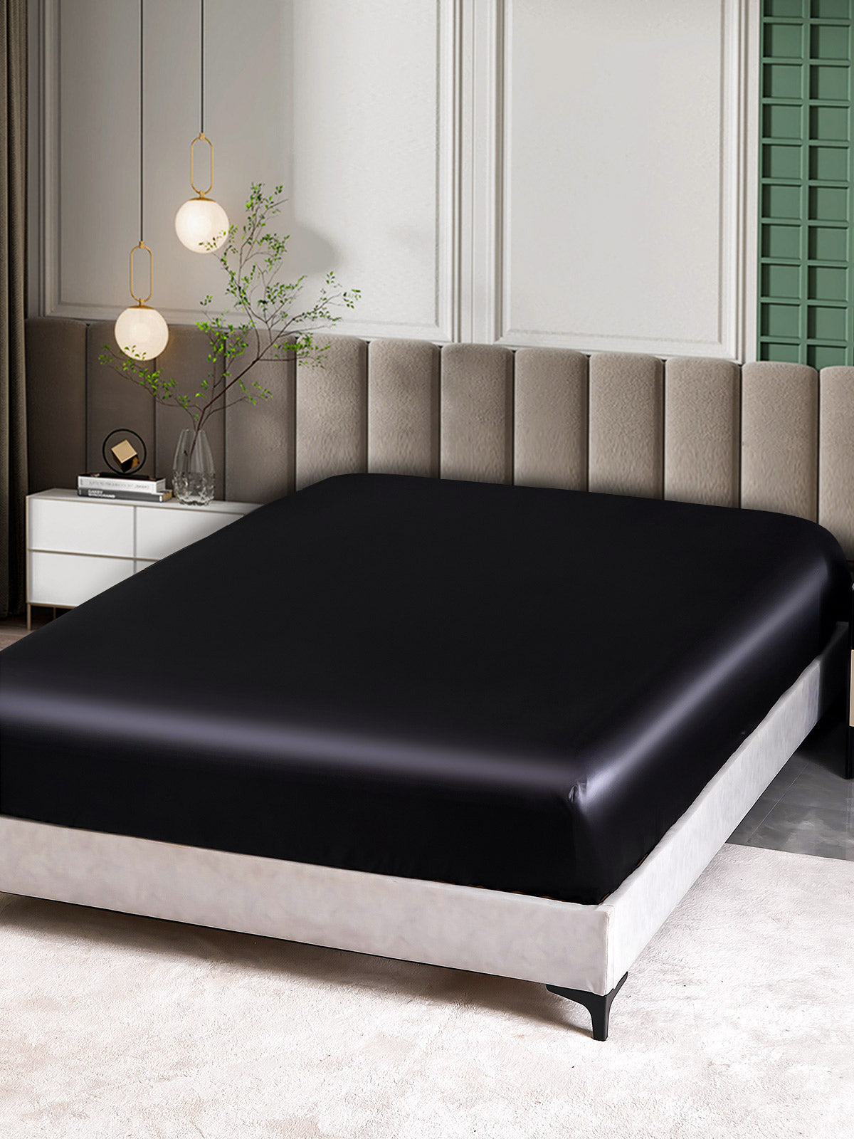 [أسود] SilkSilky-SA 25Momme الحرير الخالص Sheet 001