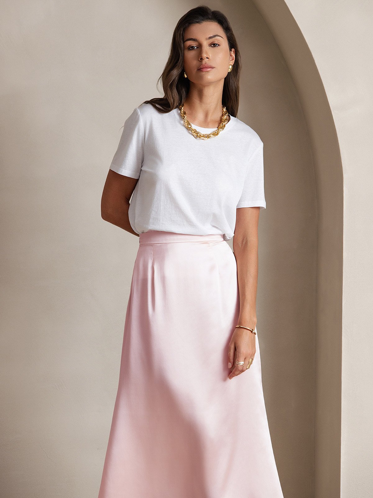 [لون القرنفل] SilkSilky-SA 19Momme الحرير Skirt 004
