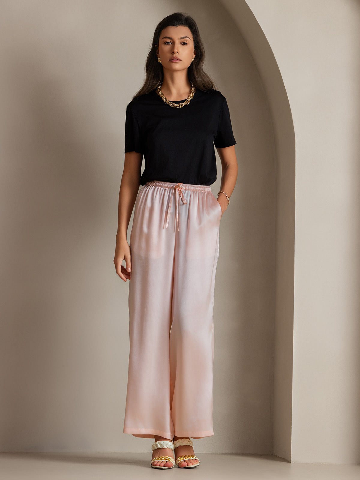[لون القرنفل] SilkSilky-SA الحرير الخالص Womens Pants 001