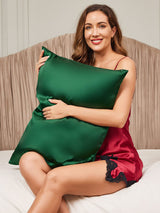 [أخضر غامق] SilkSilky-SA 19Momme الحرير الخالص Pillowcase 007