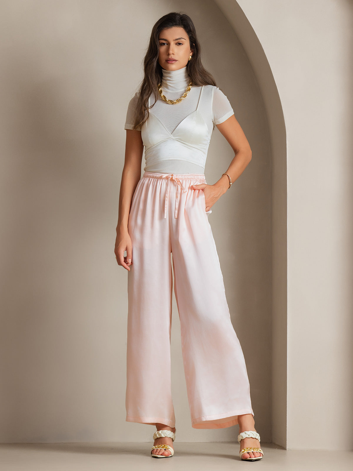 [لون القرنفل] SilkSilky-SA Pure Silk Womens Pants 005