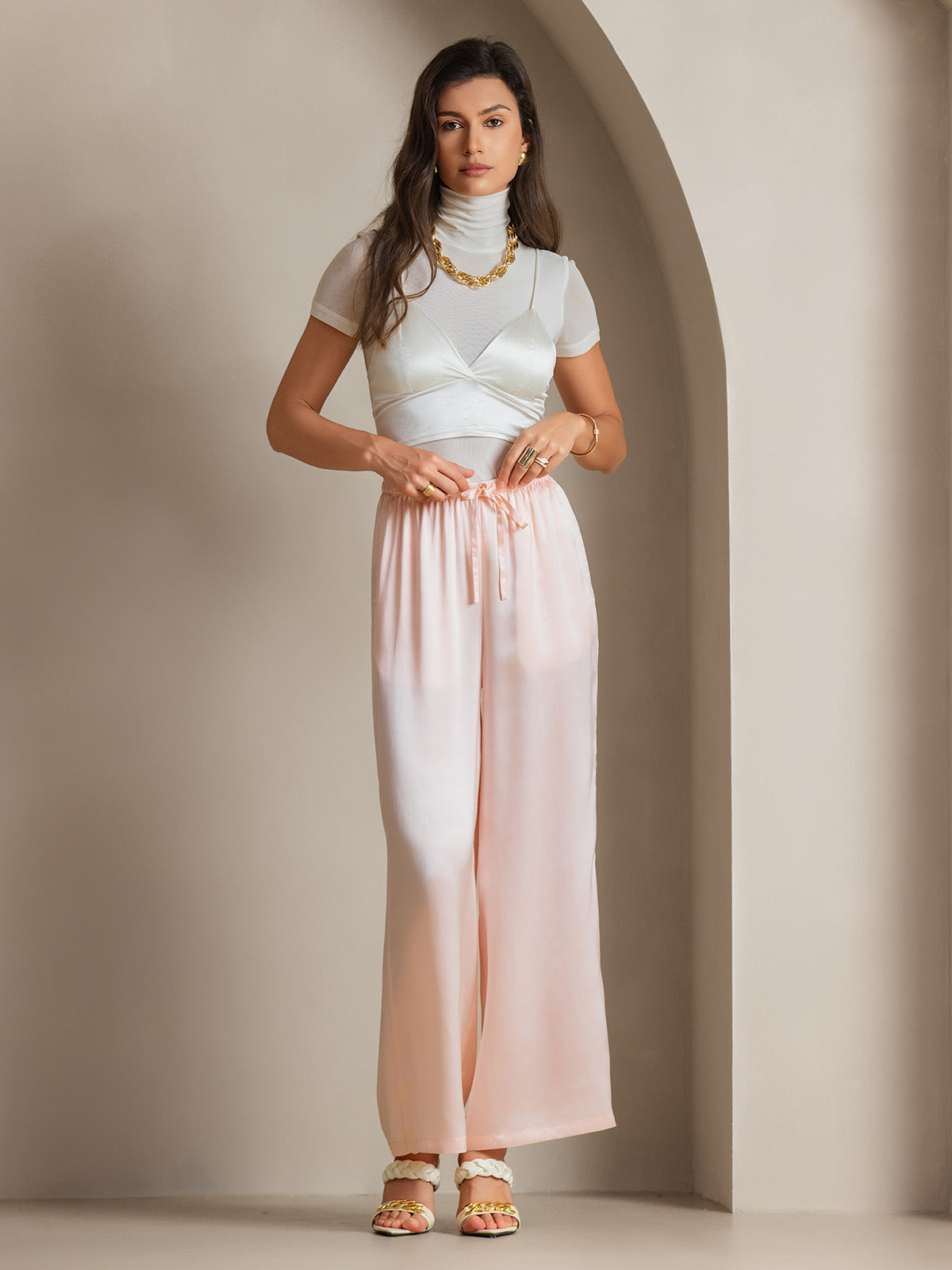 [لون القرنفل] SilkSilky-SA Pure Silk Womens Pants 006